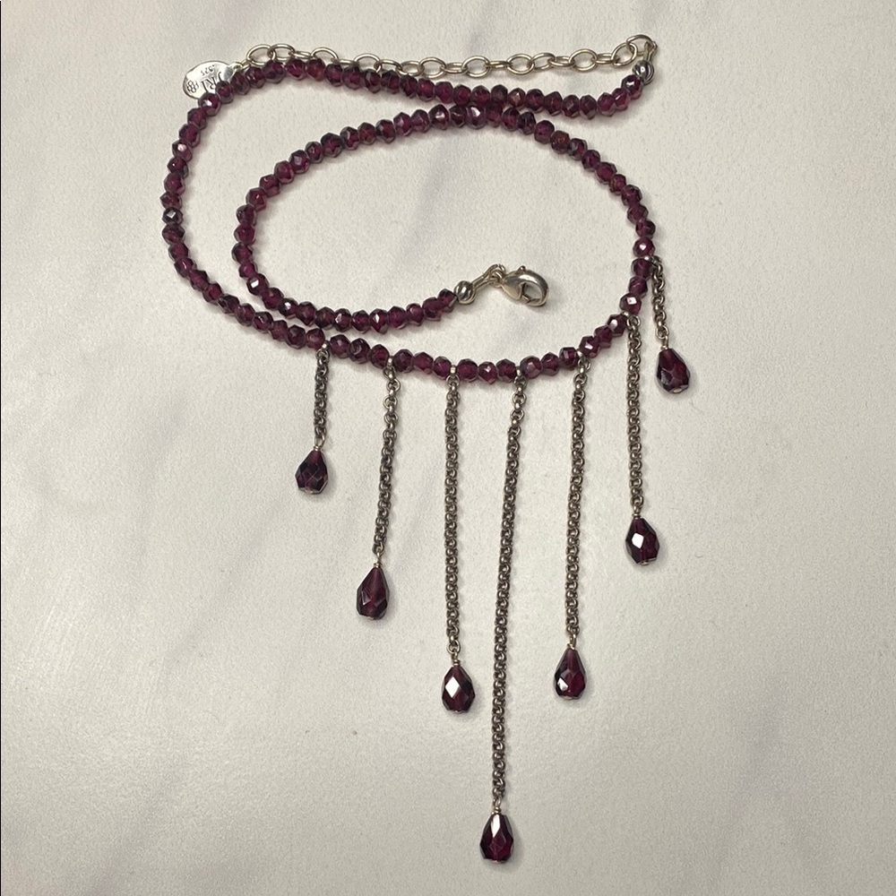 Sterling Silver and Garnet Statement Necklace 15"-18"‎